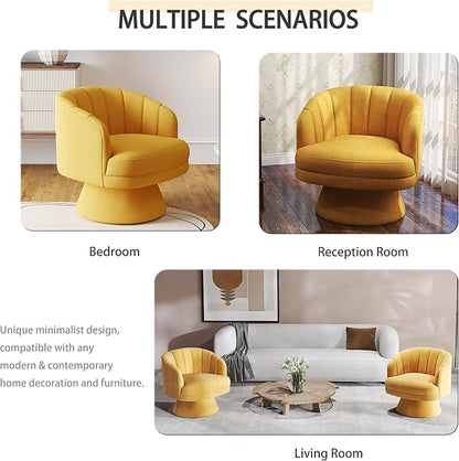 Swivel Accent Chair Set of 2,Upholstered Velvet 360° Swivel Barrel Chair for Living Room Overstuffed Bouncle Reading Chair Round Armchair for Bedroom,Vanity,Office (Mustard)