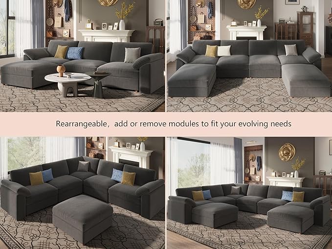 EASE MOOSE Modular Sectional Sofa,Oversized U Shape Sectional Couch with Ottoman,Wide Deep Modular Cloud Couch,Removable Cover