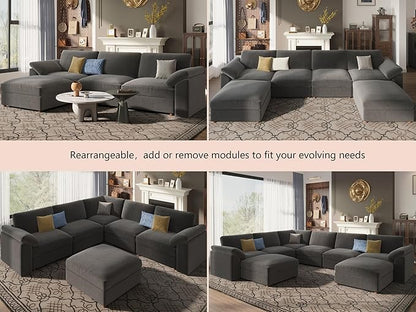EASE MOOSE Sectional Modular Sofa,Oversized U Shape Sectional Couch Wide Deep Seat Modular Cloud Couch,Dark Grey