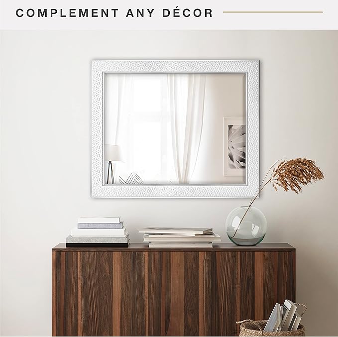 MCS Nordic Blossom Large Wall Mirror, Modern Rectangle Mirror Home Decor for Living Room, Bedroom, or Bathroom, 27 by 33 Inch, White