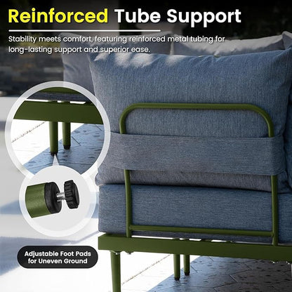 Sundale Outdoor 7 Pieces Metal Patio Furniture Set, Outdoor Sectional Sofa w/6 Inch Olefin Cushion and Coffee Table, Modern Outdoor Conversation Sets (6 Seats, Green Frame)