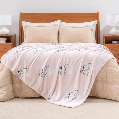 Berkshire Blanket Peanuts® VelvetLoft® Cute Character Snoopy Plush Blanket,Make a Wish Spring Pink,Full/Queen 90 in x 90 in (Official Peanuts® Product)
