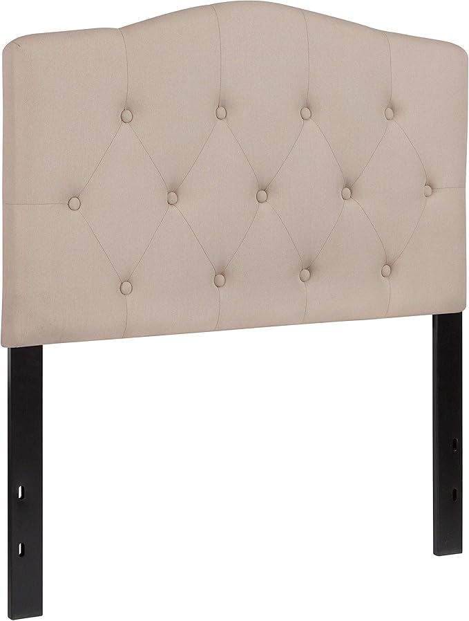 BizChair Tufted Upholstered Twin Size Headboard in Beige Fabric