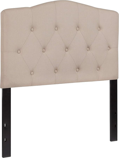 BizChair Tufted Upholstered Twin Size Headboard in Beige Fabric