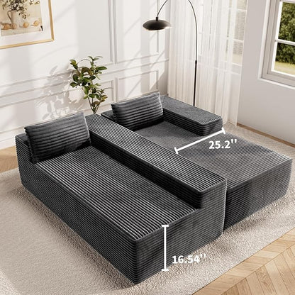 Kingdura 105.5'' Cloud Sectional Couch with L-Shape Chaise, Grey Modern Modular Sofa with Deep Seat, Corduroy Fabric, No Assembly Required, Upholstered Couches for Living Room Bedroom