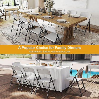 4 Pack White Folding Chairs, 700lbs Capacity Heavy Duty Folding Chair with Reinfoced Steel Frame for Indoor/Outdoor Use, Plastic Foldable Chairs for Party, Patio, Meeting, Wedding and School