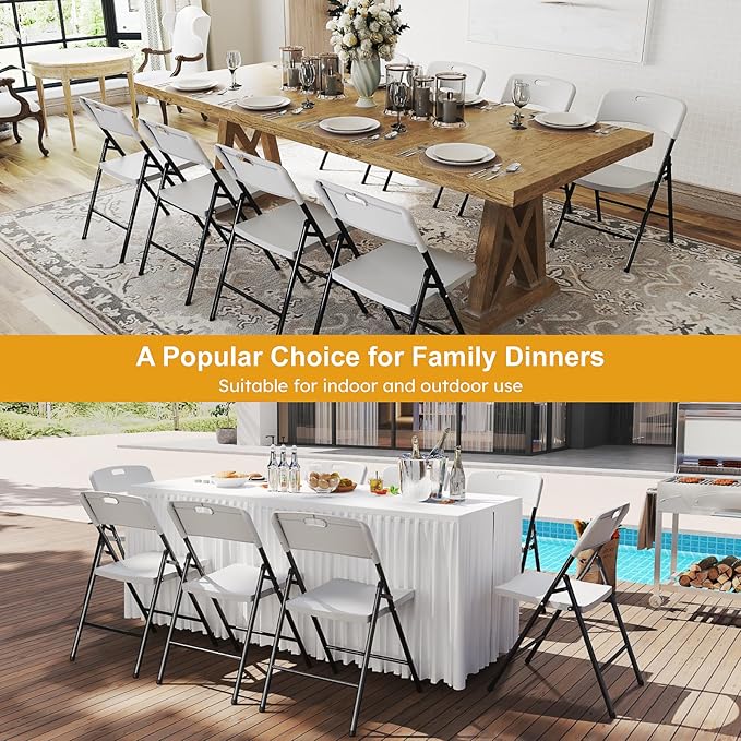 16 Pack Folding Chairs, 700lbs Capacity Heavy Duty Folding Chair with Reinfoced Steel Frame for Indoor/Outdoor Use, White Plastic Foldable Chairs for Party, Patio, Meeting, Wedding and School