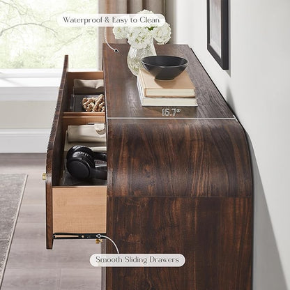 T4TREAM Fluted 6 Drawers Dresser for Bedroom, 54" Wide Modern Chest of Drawers with Thickened Curved Profile Design, Wood Dressers TV Stand for Bedroom, Living Room, Hallway, Dark Walnut