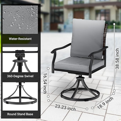 LEVELEVE 5 Piece Outdoor Patio Dining Set with 4 Swivel Dining Chairs & 1 Large Round Dining Table,Bistro Furniture Set for Lawn, Garden, Deck, Backyard and Porch