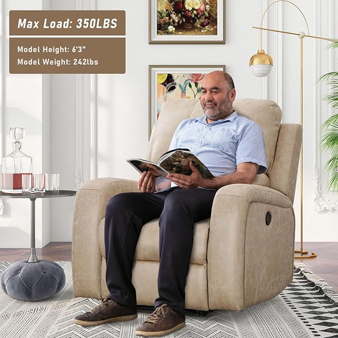 Electric Recliner Chair, Soft PU Leather Power Recliners with Padded Backrest, Single Overstuffed Heavy Duty Reclining Sofa for Living Room Bedroom