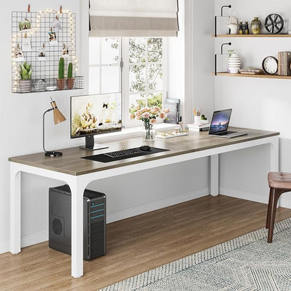 Tribesigns 78.7 Inches Extra Long Computer Desk 2 Person Desk, Double Long Desk, Workstaion for Home Office, Oak+White