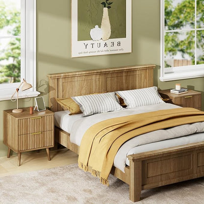 LYNSOM Fluted Dresser and Nightstand Sets 4 Piece, 2-Drawer Nightstands and 5/6 Drawers Dresser, Wood Bedroom Furniture Set for Home, Bedroom, Hallway, Natural Oak