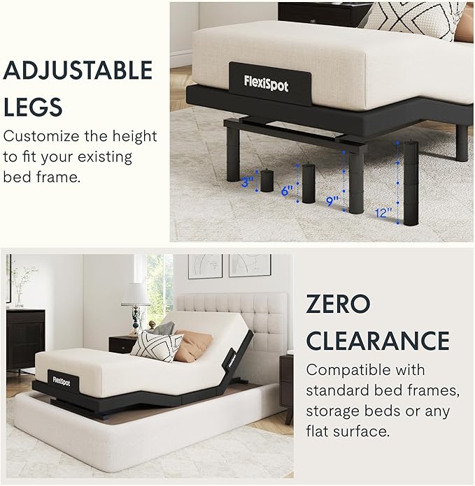 FLEXISPOT Adjustable Bed Frame Base Twin XL + 10" Cooling Gel Memory Foam Mattress, Massage, Head and Foot Incline, Zero Gravity, Zero Clearance, Under-Bed Lights, Anti-Snore, Wireless Remote