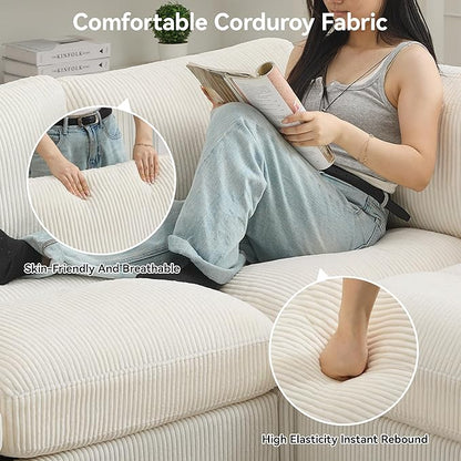 118'' U-Shaped Sectional Couch with 2 Ottoman, Oversized Modular Couches for Living Room, Corduroy Deep Seat Cloud Sofa with Center Stitched, Beige