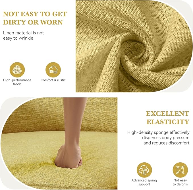 Swivel Accent Sofa Chair Set of 4, Modern Comfy Oversized Upholstered Cushion Back Armchair in Linen 1pcs for Living Room, Bedroom, Reading Room(Yellow)