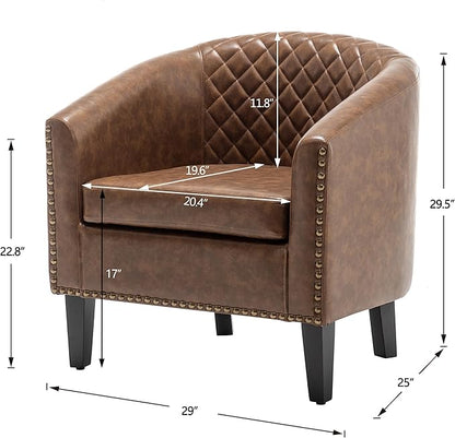 KINWELL 29" W Faux Leather Barrel Chairs Set of 2, Modern PU Upholstered Tufted Club Chairs with Nailhead Trim, Small Armchairs Accent Chairs for Living Room Bedroom Apartment Lounge Nursery, Coffee