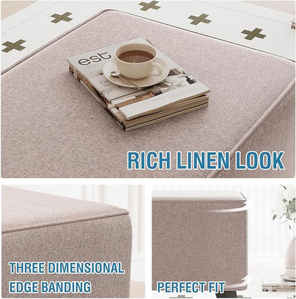 H.VERSAILTEX Ottoman Cover Square Fit Length 18"-19" Footrest Thick Linen Look Square Soft Ottoman Covers Slipcover Storage Ottoman Cover Stool Cover with Elastic Bottom - Heather Taupe