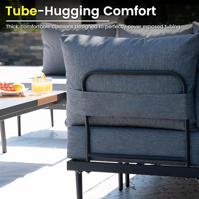 Sundale Outdoor 7 Pieces Metal Patio Furniture Set, Outdoor Sectional Sofa with 6 Inch Olefin Cushion, Modern Outdoor Conversation Sets (6 Seats, Grey Frame)