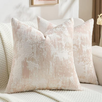 FUTEI Pink White Decorative Throw Pillow Covers 20x20 Inch Set of 2,Soft Faux Cashmere Jacquard - Textured & Cozy Cushion Case,Modern Home Decor for Couch Bed Living Room