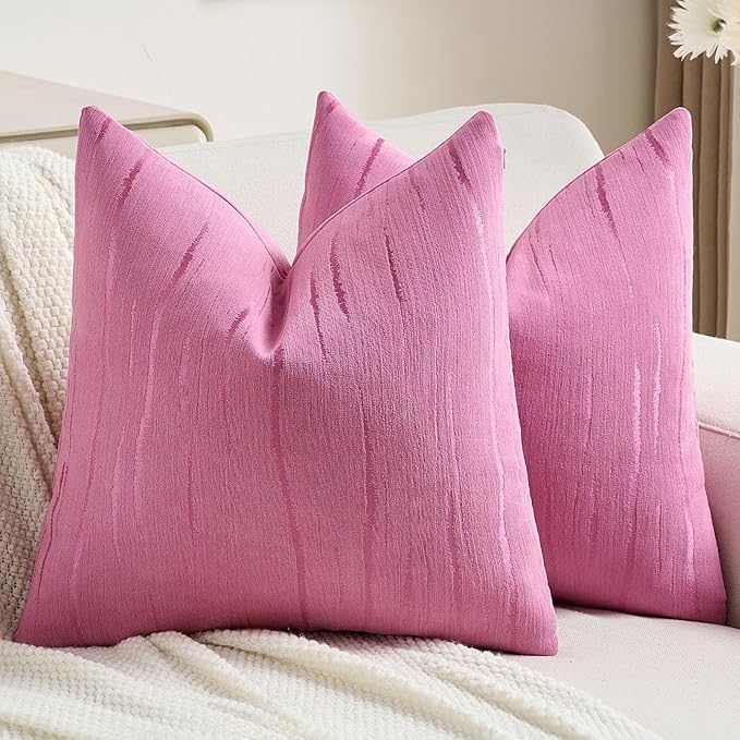 FUTEI Hot Pink Chenille Decorative Throw Pillow Covers 26x26 Inch Set of 2,Soft Embossed Striped Textured Euro Pillow Shams,Modern Home Decor for Couch Bed Living Room