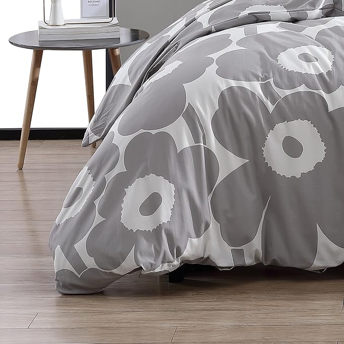 Marimekko - Duvet Cover Set, Cotton Bedding with Matching Shams & Button Closure, All Season Home Decor (Unikko Grey, Full/Queen)