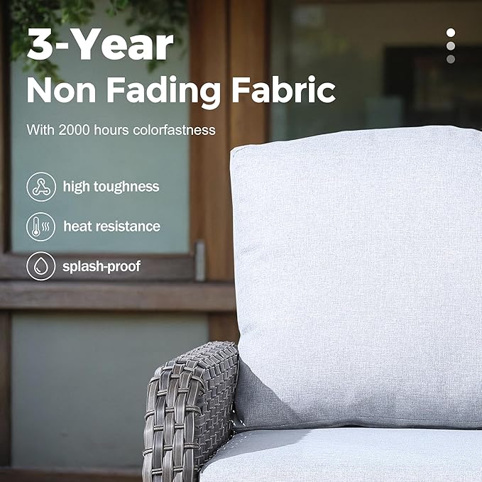 2 Pieces Wicker Patio Furniture Loveseat with Table - Outdoor Rattan Patio Bistro Set of 2,All-Weather PE Wicker Conversation Sofa High Back Deep Seating for Deck Porch Yard, Light Grey