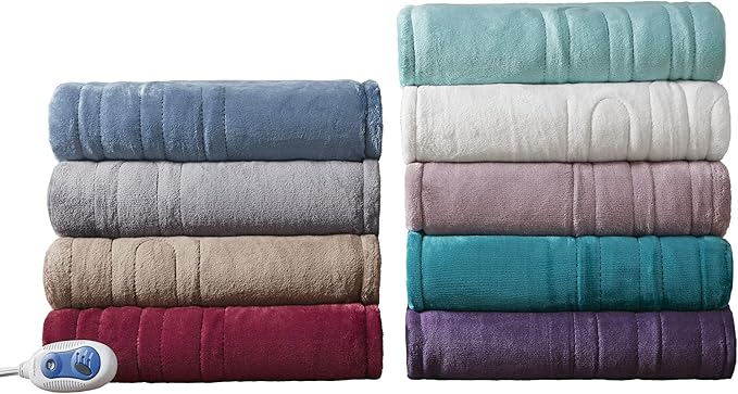 Beautyrest Heated Electric Blanket for Cold Weather, Fast Heating Heated Blanket, Auto Shut Off, Virtually Zero EMF, Multi Heat Setting, UL Certified, Purple Throw (60 inx70 in)