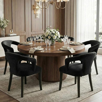 Black Velvet Dining Chairs Set of 4, Modern Upholstered Accent Chairs with Curved Back & Arms, Comfy Large Fully Upholstered Side Chair for Living Room