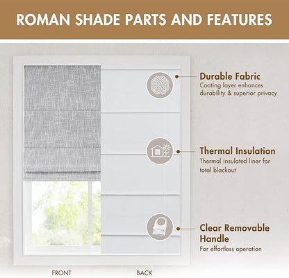 Madison Park Cordless Roman Shades, Total Blackout Window Blind Privacy Window Shades, Thermal Insulated Cordless Window Treatment for Bedroom, Living Room, Quincy, Single Panel 34"W x 64"H Light Grey