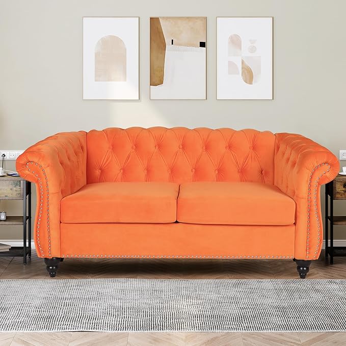 Living Room Velvet Sofa and Loveseat set, Mid Century Modern Upholstered Couch with Cushions, 2-Piece Home Sofa Furniture Sets, Comfy Tufted Chesterfield Couches for Living Room, Bedroom, Office