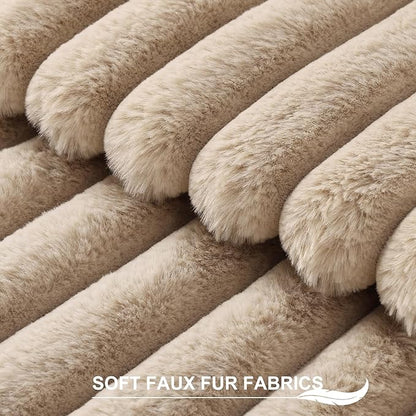 Pallene Faux Fur Plush Throw Pillow Covers 26x26 Set of 2, Luxury Soft Fluffy Striped Decorative Pillow Covers for Sofa, Couch, Living Room, Khaki