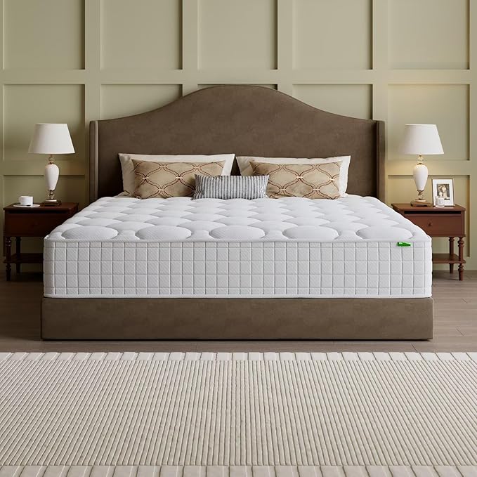 Queen Mattress, 10 Inch Hybrid Memory Foam Mattress in a Box, Cooling Gel for Pressure Relief & Back Pain Support, CertiPUR-US Certified, Medium Firm Bed, Fiberglass Free, Breathable Comfort Sleep