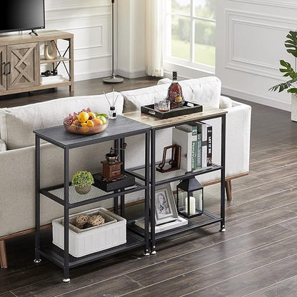 VECELO Tall End Side Tables, 30" Height Nightstand with 3-Tier Storage Shelf for Bedroom Living Room, Easy Assembly,Industrial Style, Carbon Grey