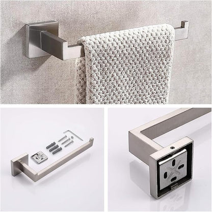Bathroom Hardware Set Bathroom Accessories Set SUS304 Towel Bar Set Includes Towel Bar Inch+Towel Holder+Toilet Paper Holder+Towel Hook (10, Brush Nickel)