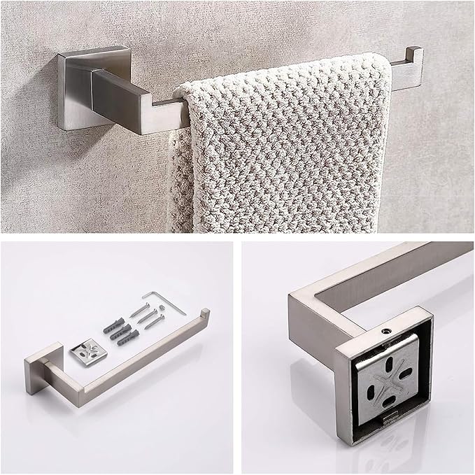 Bathroom Hardware Set Bathroom Accessories Set SUS304 Towel Bar Set Includes Towel Bar Inch+Towel Holder+Toilet Paper Holder+Towel Hook (10, Brushed Nickel-Paper Holer with Cover)
