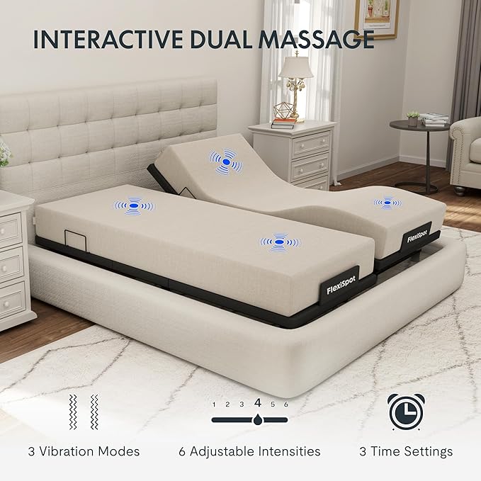 FLEXISPOT Adjustable Bed Frame Base Split King + 6" Cooling Gel Memory Foam Mattress, Massage, Head and Foot Incline, Zero Gravity, Zero Clearance, Under-Bed Lights, Anti-Snore, Wireless Remote
