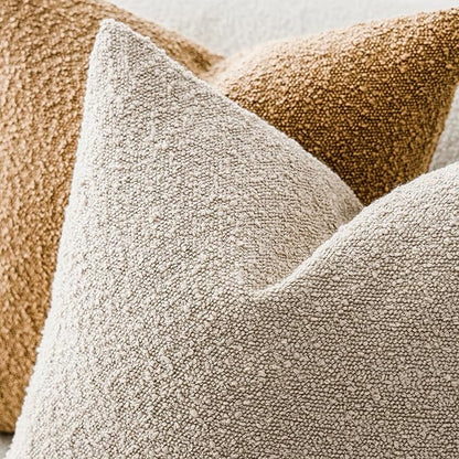 Foindtower Set of 2, Decorative Textured Boucle Throw Pillow Covers Accent Solid Pillow Cases Neutral Soft Cozy Couch Cushion Case for Chair Sofa Bedroom Living Room Home Decor 16 x 16 Inch,Oatmeal