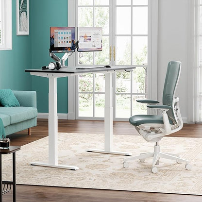 3 Stages Dual Motor Electric Standing Desk with One Piece Desktop, 48 x 24 Inch Adjustable Height Sit to Stand Up Desk for Home Office, Work & Study, White Frame & Black Desktop (2 Packages)