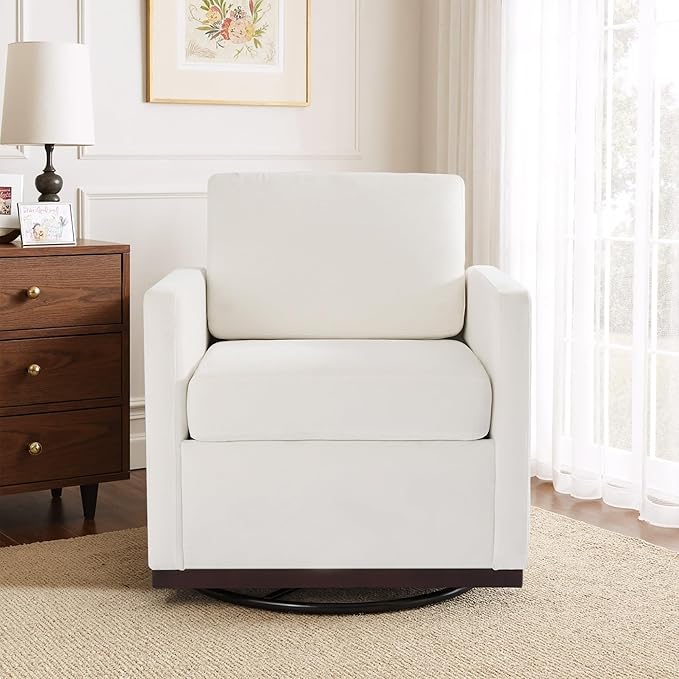 UIXE Swivel Accent Chairs Set of 2, Chenille Upholstered Armchair Comfy Club Chair for Living Room, Mid Century Modern Arm Chair Single Sofa Nook Bedroom Side Reading Seat - Beige
