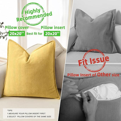 ZWJD Yellow Pillow Covers 20x20 Set of 2 Chenille Throw Pillow Covers with Elegant Design Soft and Luxurious Decorative Throw Pillows for Couch, Bed, and Home Decor