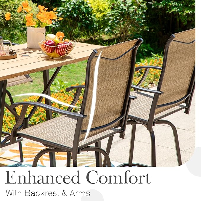 Sophia & William Swivel Bar Stools Set of 2, Bar Height Chairs, Outdoor Bar Chairs, High Top Patio Chairs, Supports 300 lbs (Brown Fabric)