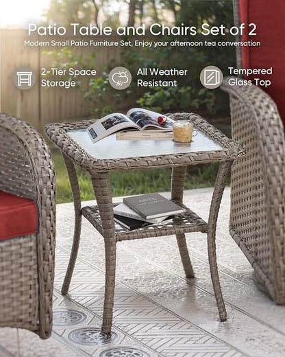 HUMMUH Patio Furniture Wicker Outdoor Furniture Sets High Back Outdoor Glider Bench with Patio Swivel Chairs Patio Conversation Sets for Deck Lawn Porch Balcony Poolside-Grey/Red