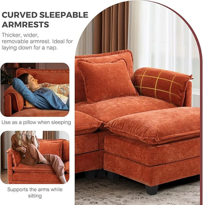 ELUCHANG Oversized 153" Modular Sectional Sofa, Comfy Deep Seat Cloud Couch, Sleeper Sofa Bed, 8 Seat Modern Couch with Removable Cover for Living Room, Apartment, DIY Combination, Chenille Terracotta