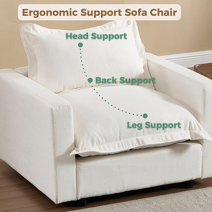 chairus 68" Love Seat Sofa with Ottoman Upholstered Linen Deep Seat Couch with Pillow Modular Oversized Couch Sleeper for Living Room, Bedroom, Reception Room, Apartment, 2-Seater/White