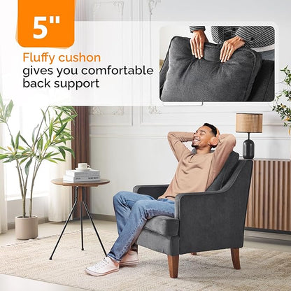 VINGLI Mid-Century Modern Accent Chairs Set of 2, Black Upholstered Armchair Comfy Sofa Chairs Reading Chair High Back for Living Room Bedroom Furniture Apartment