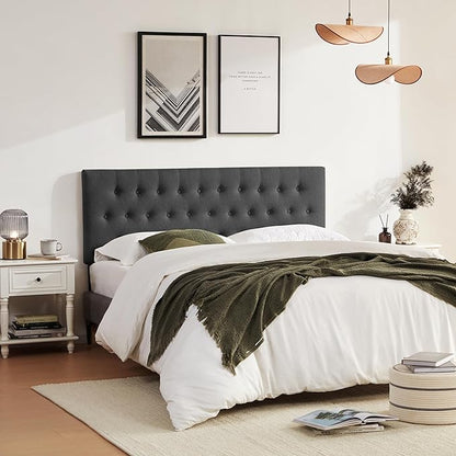 Tufted Upholstered Headboard California King Size, Solid Wood Head Board with Durable Metal Legs, Adjustable Height Bed headboard from 37” to 51” Fabric Headboard in Button Design, Black