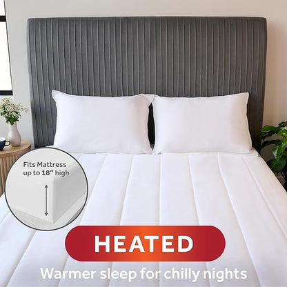 Sunbeam Electric Heated Mattress Pad Restful Quilted Extra-Cozy Fabric 12 Heat Settings 12-Hour Auto Shut-Off Deep Pocket Fit Machine Washable Queen 80" x 60"