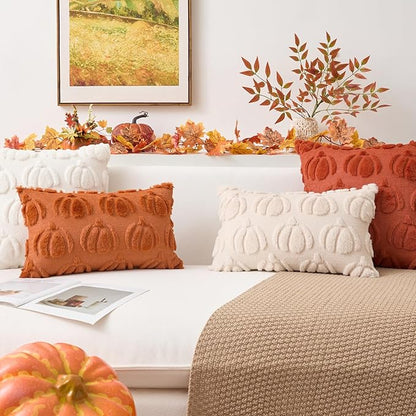 Kevin Textile Fall Pillow Covers 20x20 Inch Set of 2 Soft Pumpkins Decorative Square Pillowcases Plush Autumn Faux Fur Cushions Harvest Gift for Couch Sofa Chair Bedroom Home Decor, Brown