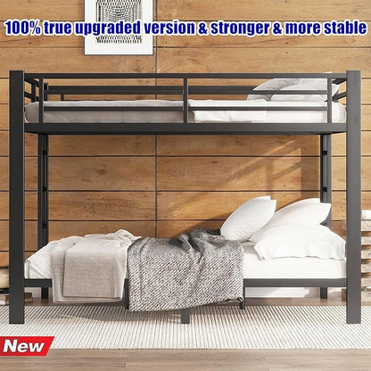 Higher Quality & Stronger Metal Queen Over Queen Bunk Bed, Thickened Heavy Duty More Stable Safer Black Steel Bunkbed (Easier to Assemble)
