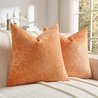 FUTEI Orange Flannel Throw Pillow Covers 20x20 Inch Set of 2,Soft Dimensional Textured Cushion Cases,Modern Home Decor for Couch Living Room